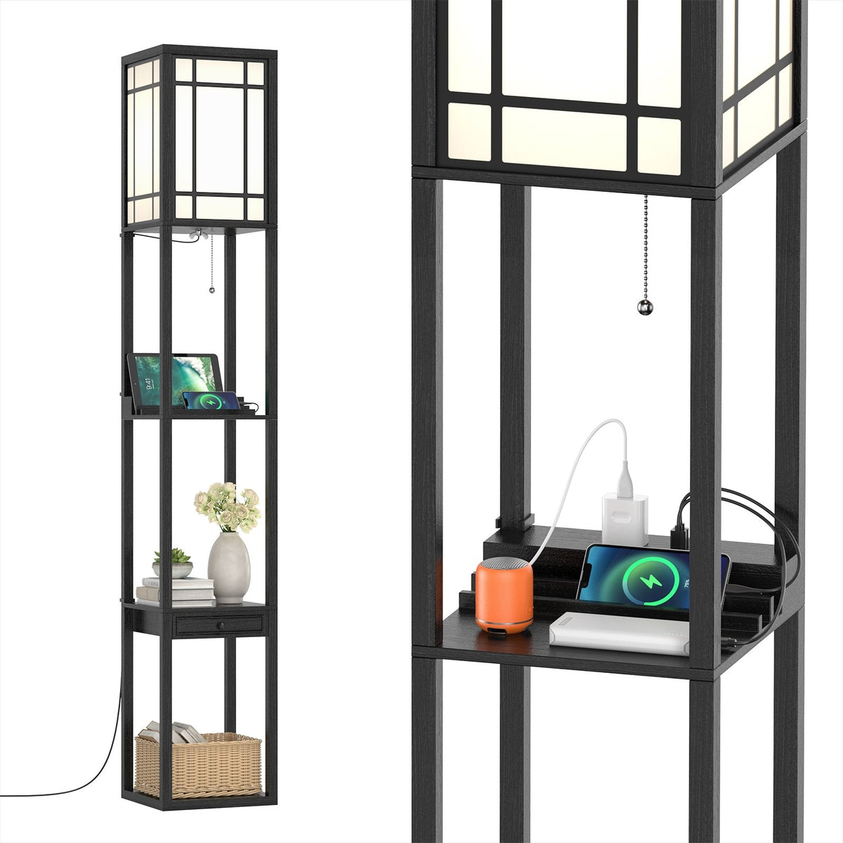 Modern Floor Lamp with Shelves and Drawer view 4