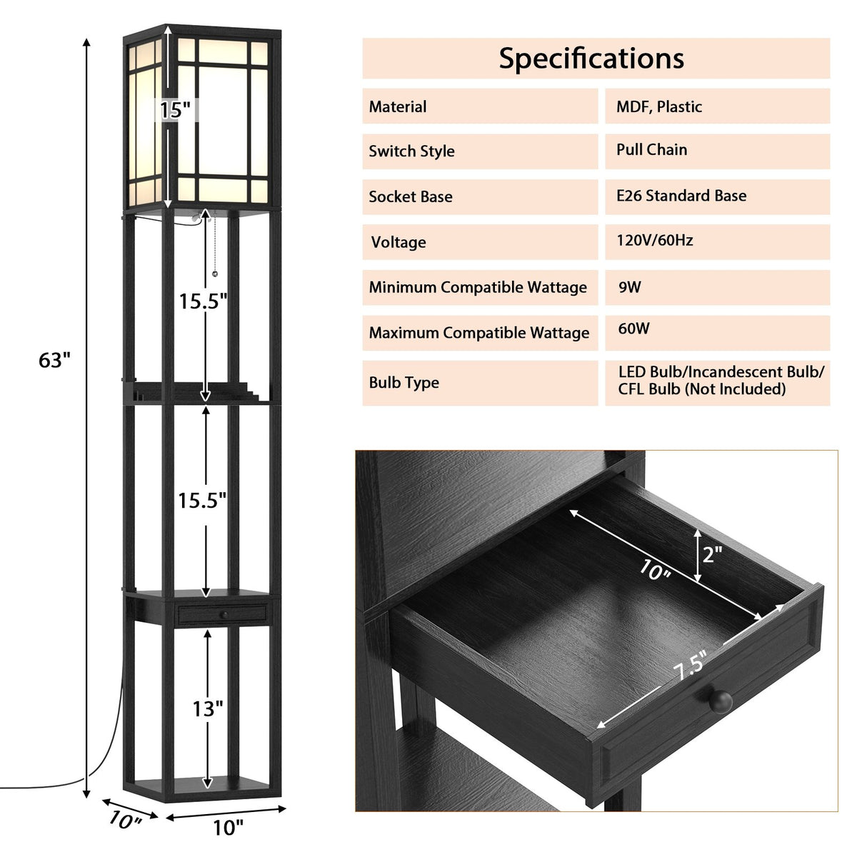 Modern Floor Lamp with Shelves and Drawer view 5