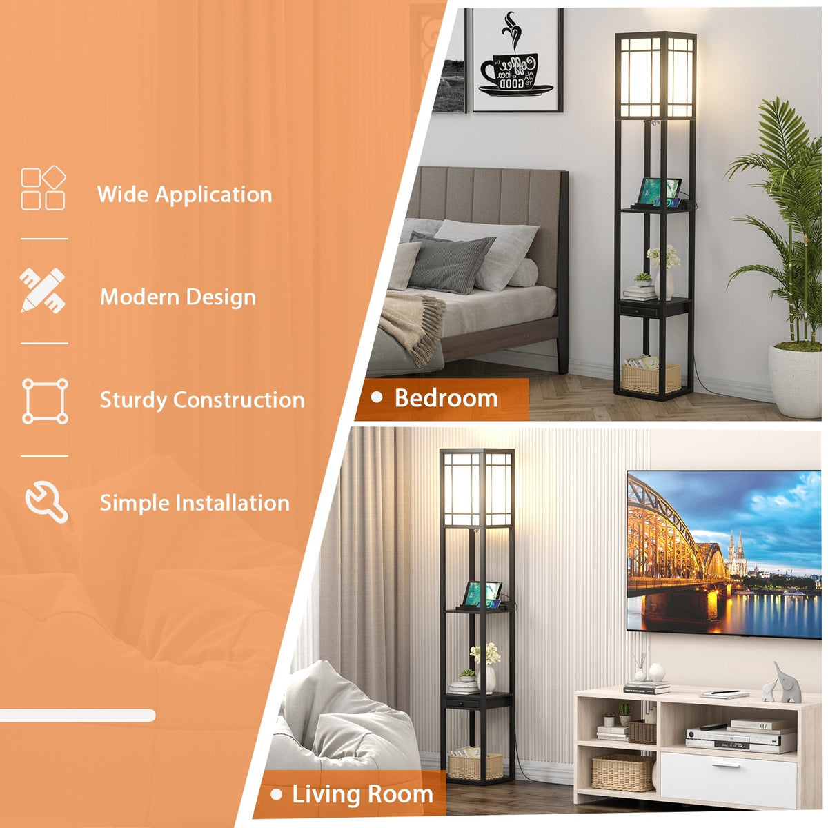 Modern Floor Lamp with Shelves and Drawer view 9