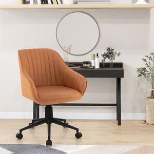 Modern Home Office Chair with Curved Backrest and Comfortable Armrests-Brown view 2