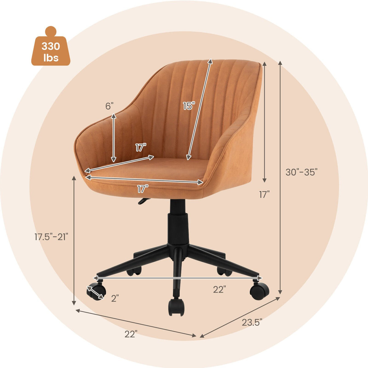 Modern Home Office Chair with Curved Backrest and Comfortable Armrests-Brown view 4