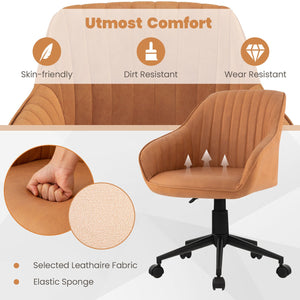 Modern Home Office Chair with Curved Backrest and Comfortable Armrests-Brown view 6