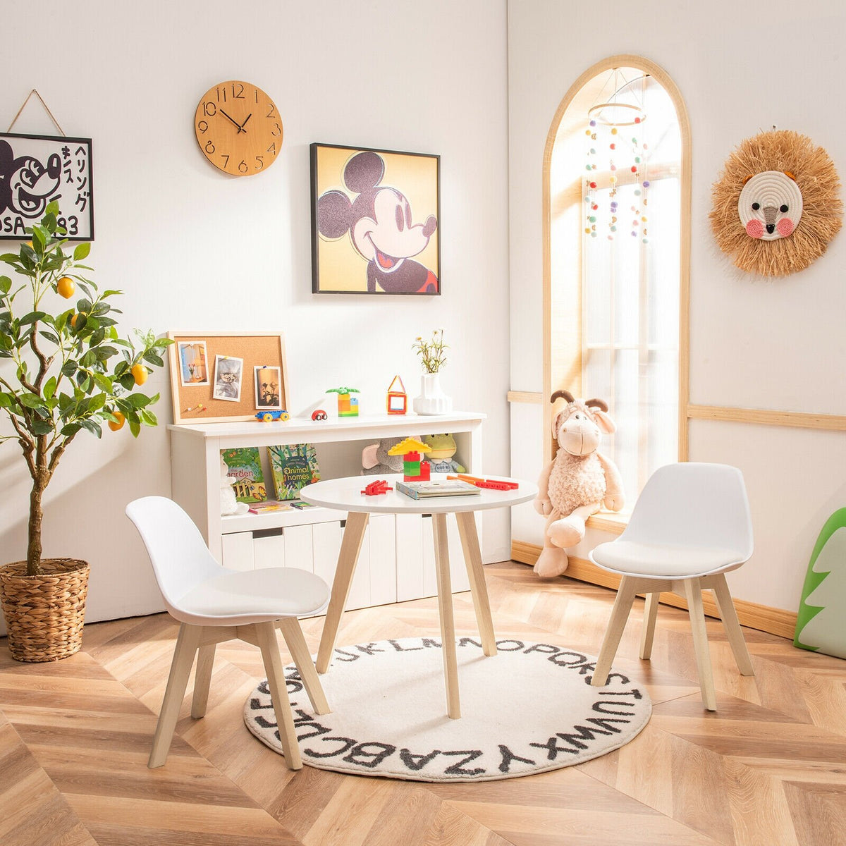 Modern Kids Activity Play Table and 2 Chairs Set with Beech Leg Cushion-White view 2