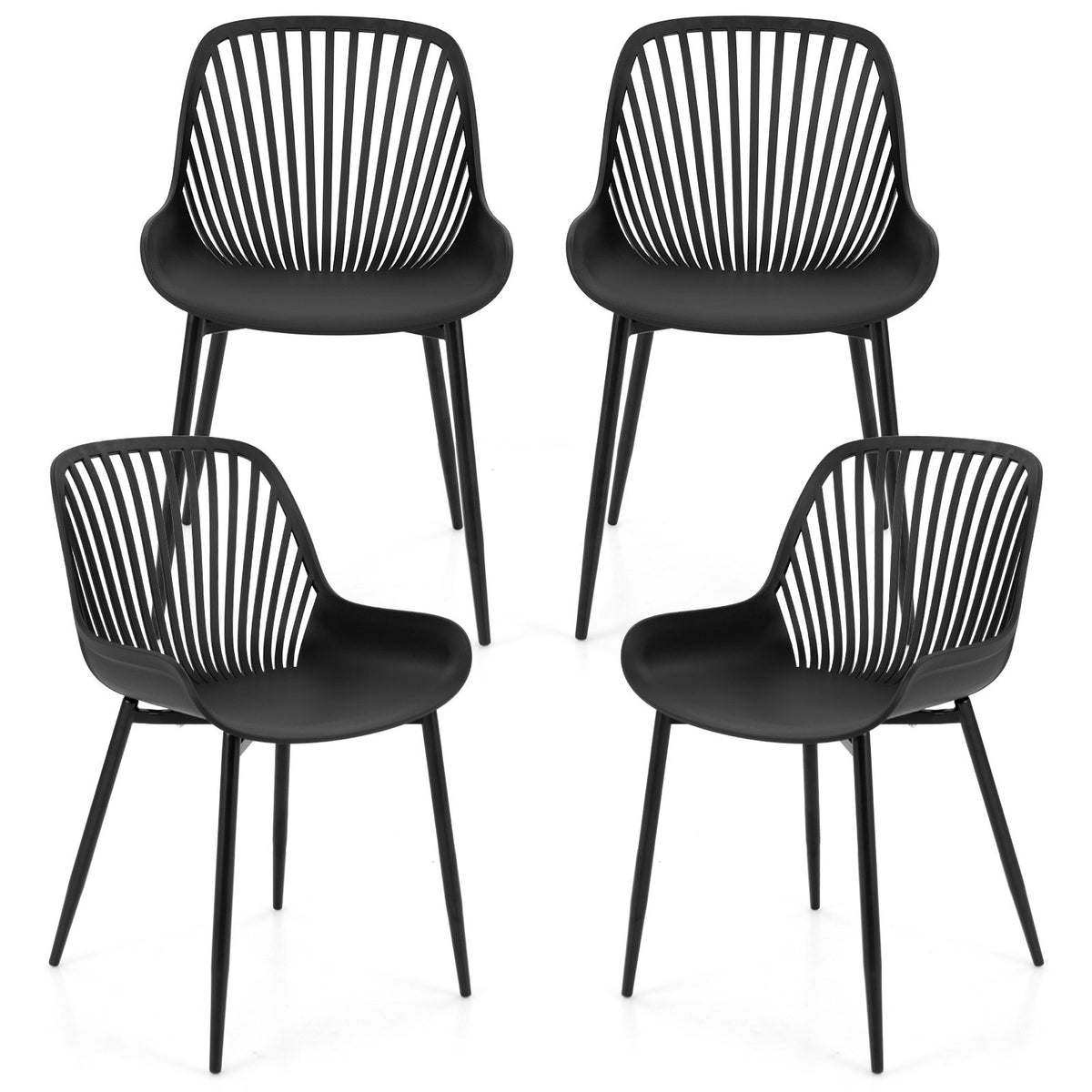 Modern Kitchen Chairs with Metal Legs, Cutout Backrest, Curved Seat for Dining Room Home Office-Black