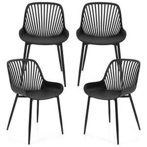 Modern Kitchen Chairs with Metal Legs, Cutout Backrest, Curved Seat for Dining Room Home Office-Black