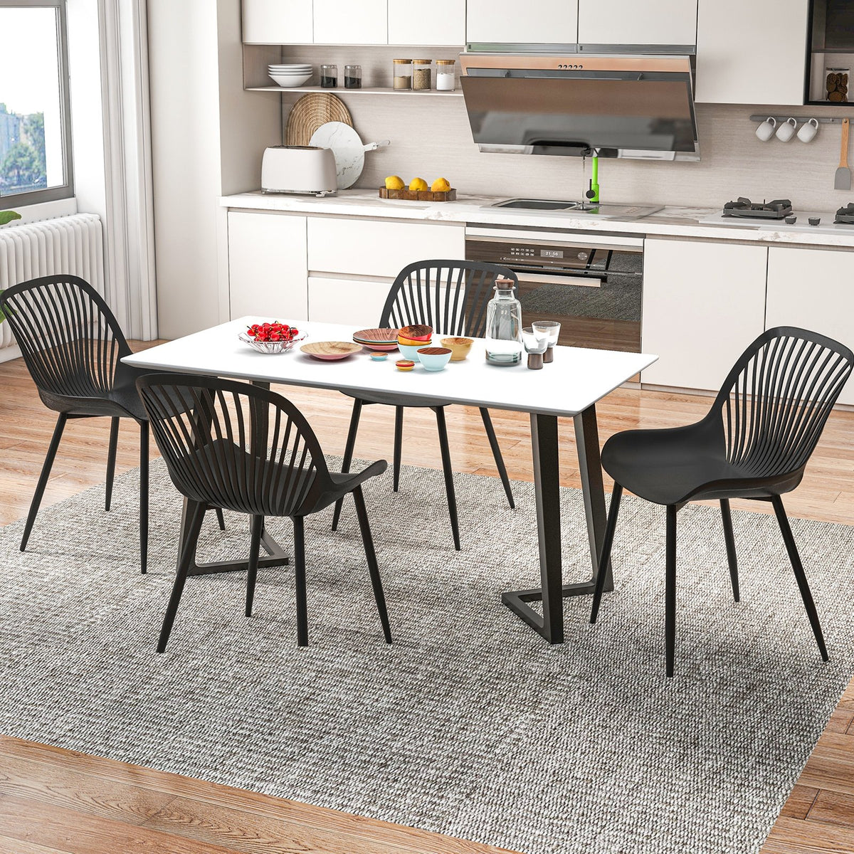 Modern Kitchen Chairs with Metal Legs, Cutout Backrest, Curved Seat for Dining Room Home Office-Black view 3