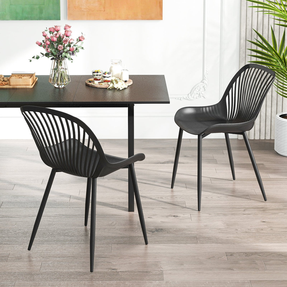 Modern Kitchen Chairs with Metal Legs, Cutout Backrest, Curved Seat for Dining Room Home Office-Black view 5