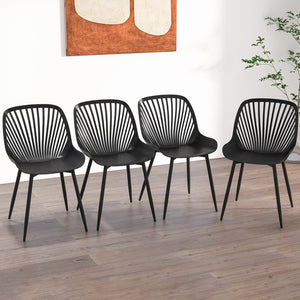 Modern Kitchen Chairs with Metal Legs, Cutout Backrest, Curved Seat for Dining Room Home Office-Black view 6