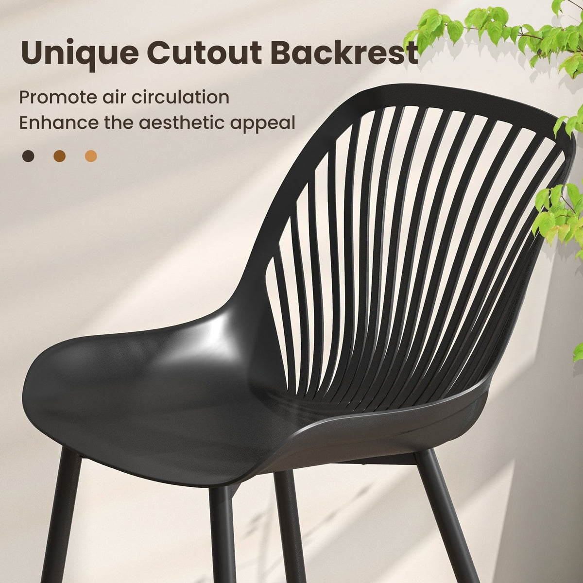 Modern Kitchen Chairs with Metal Legs, Cutout Backrest, Curved Seat for Dining Room Home Office-Black view 8