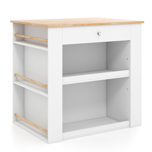 Modern Kitchen Island with Rubber Wood Countertop and Storage-White view 4