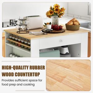 Modern Kitchen Island with Rubber Wood Countertop and Storage-White view 9