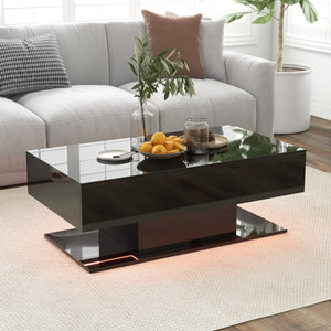 Modern LED Coffee Table with 20 Color LED Lights and 2 Storage Drawers-Black view 3