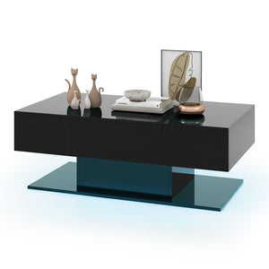 Modern LED Coffee Table with 20 Color LED Lights and 2 Storage Drawers-Black view 4