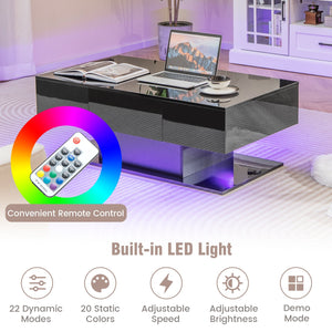 Modern LED Coffee Table with 20 Color LED Lights and 2 Storage Drawers-Black view 7