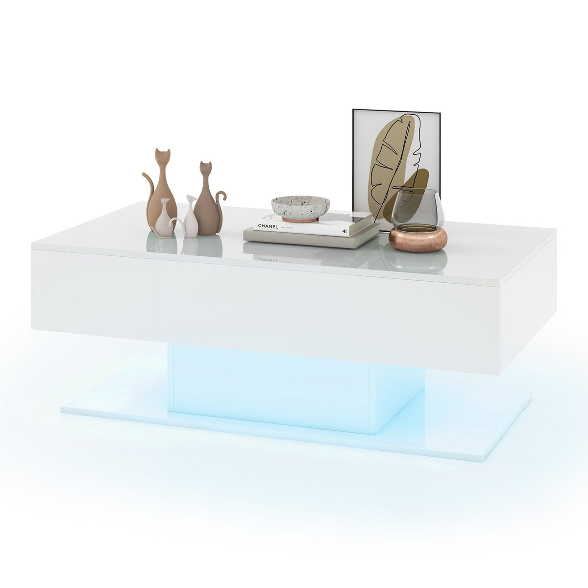 Modern LED Coffee Table with 20 Color LED Lights and 2 Storage Drawers-White view 4