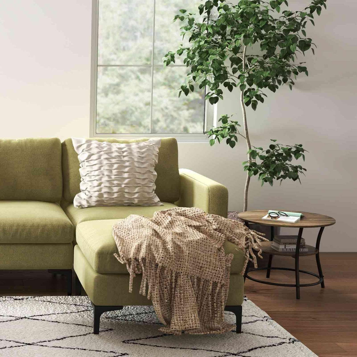 Modern Living Room Set: Modular L-shaped Sectional Sofa, Lift Top Coffee Table & 3-Globe Floor Lamp