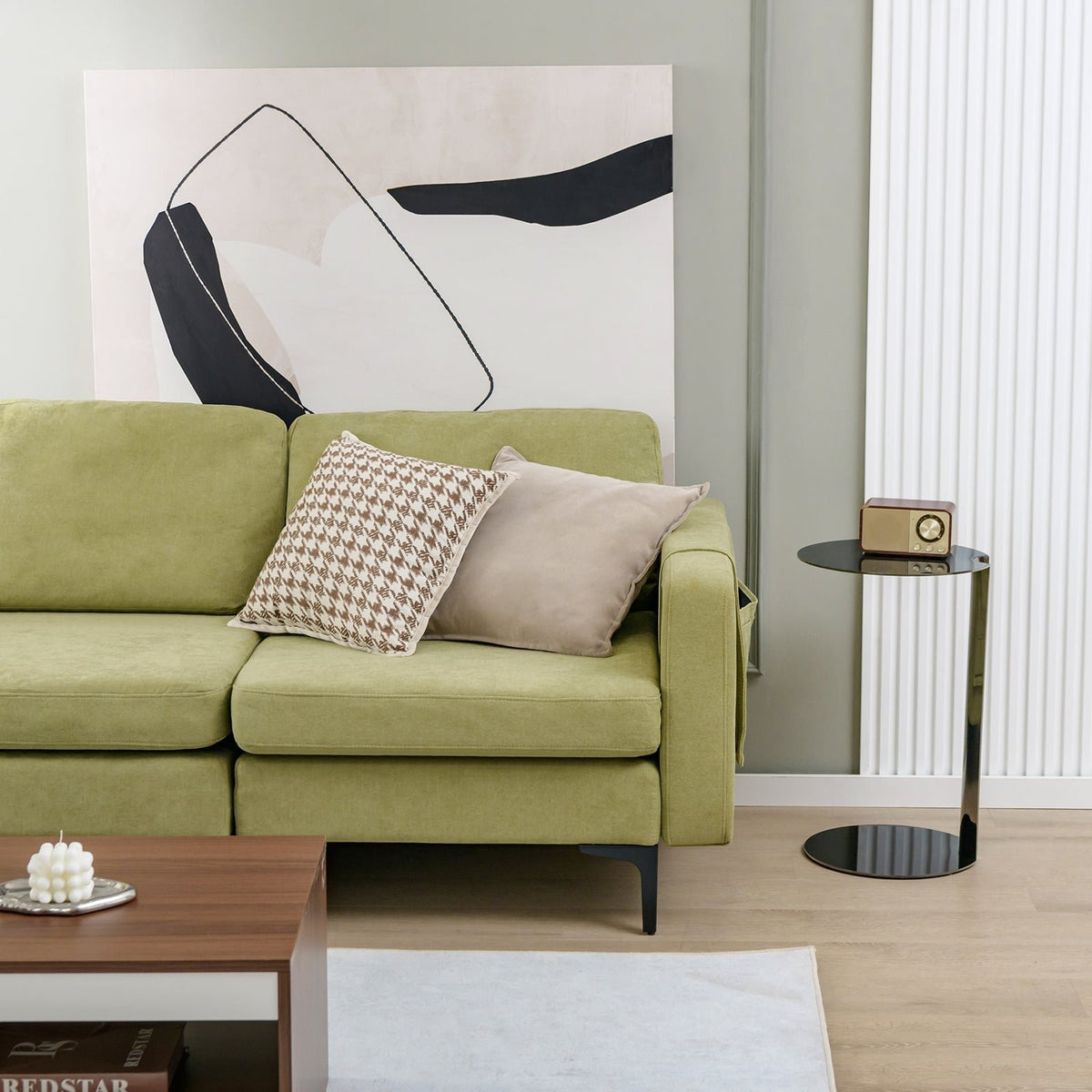 Modern Loveseat Sofa Couch with Side Storage Pocket and Sponged Padded Seat Cushions-Green view 7