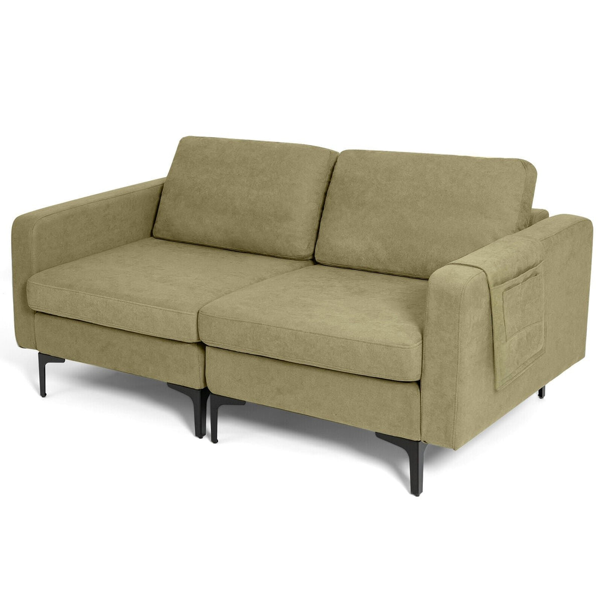 Modern Loveseat Sofa Couch with Side Storage Pocket and Sponged Padded Seat Cushions-Green view 8