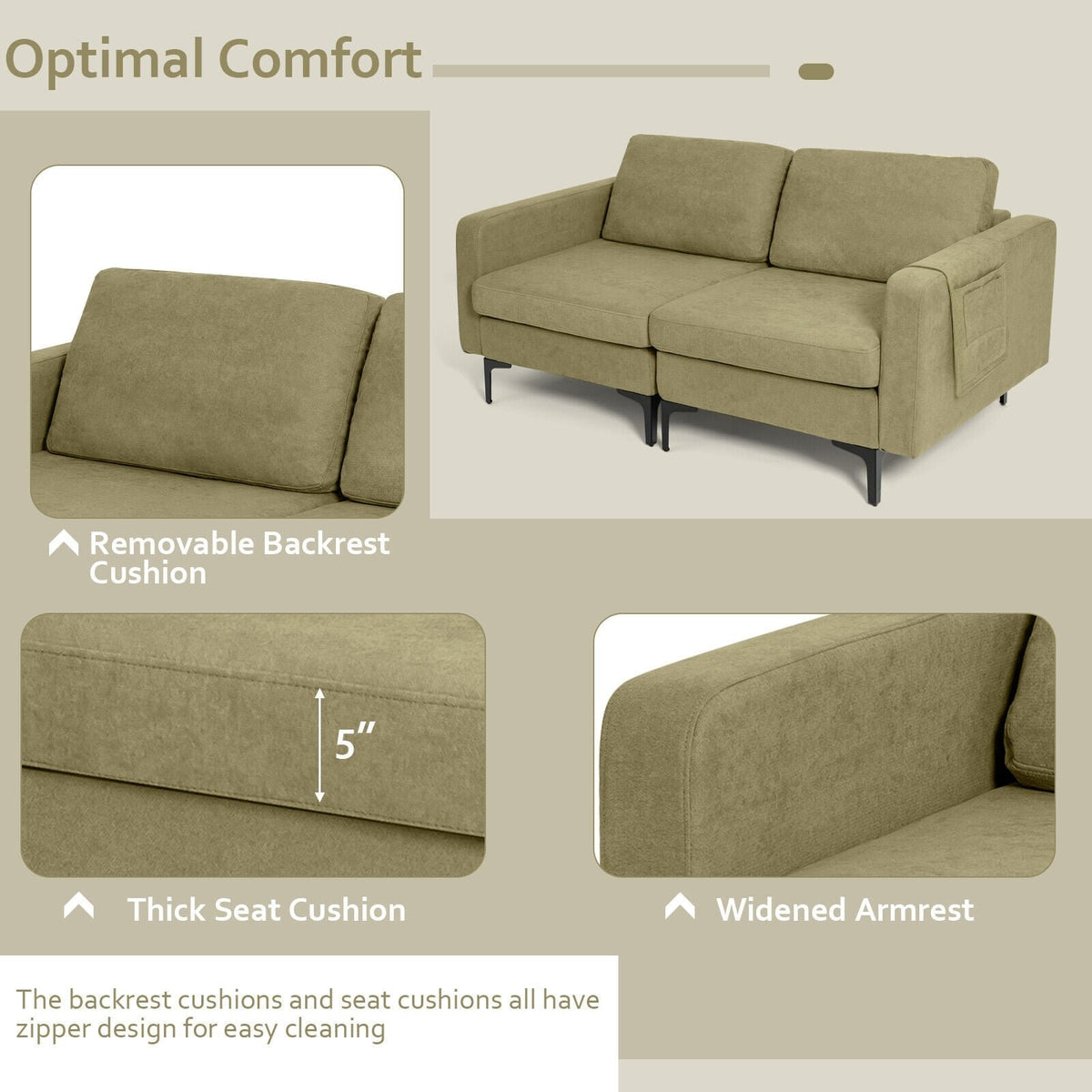 Modern Loveseat Sofa Couch with Side Storage Pocket and Sponged Padded Seat Cushions-Green view 9