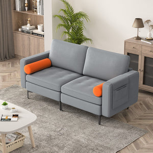 Modern Loveseat Sofa with 2 Bolsters and Side Storage Pocket-Gray view 2