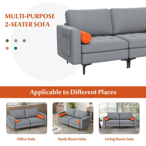 Modern Loveseat Sofa with 2 Bolsters and Side Storage Pocket-Gray view 3