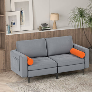 Modern Loveseat Sofa with 2 Bolsters and Side Storage Pocket-Gray view 7
