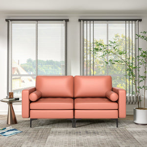Modern Loveseat Sofa with 2 Bolsters and Side Storage Pocket-Pink view 6