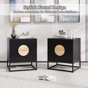 Modern Mid Century Fluted Nightstand with 2 Drawers and Pine Wood Handles for Bedroom-Black view 9
