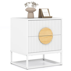 Modern Mid Century Fluted Nightstand with 2 Drawers and Pine Wood Handles for Bedroom-White view 4