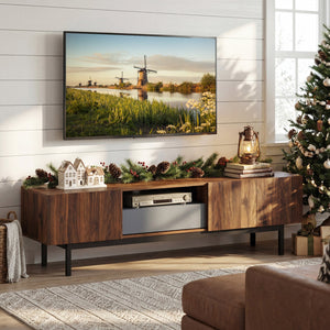 Modern Mid Century TV Cabinetfor TVs up to 82 inches with Drawer-Walnut view 2