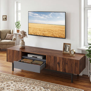 Modern Mid Century TV Cabinetfor TVs up to 82 inches with Drawer-Walnut view 3
