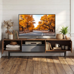Modern Mid Century TV Cabinetfor TVs up to 82 inches with Drawer-Walnut view 5