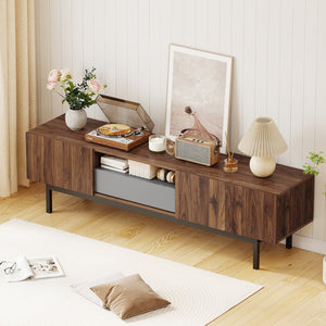Modern Mid Century TV Cabinetfor TVs up to 82 inches with Drawer-Walnut view 6