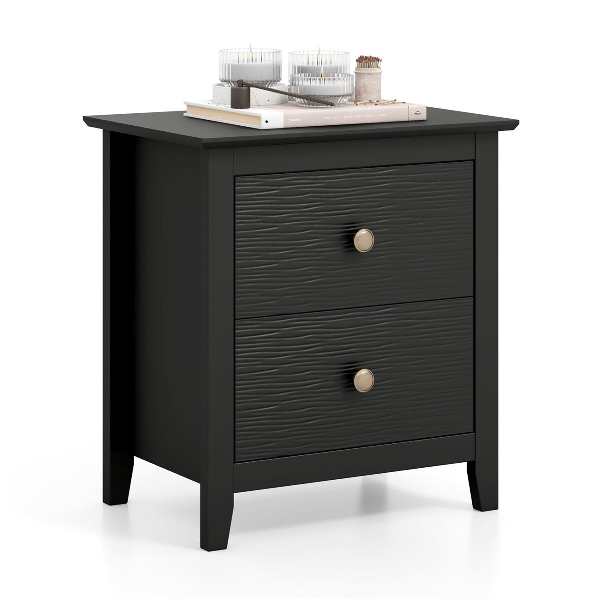 Modern Nightstand with 2 Drawers for Small Spaces-Black view 4
