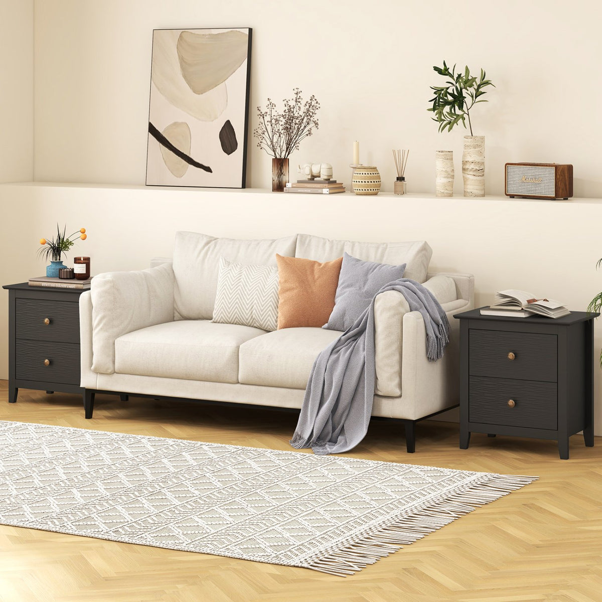 Modern Nightstand with 2 Drawers for Small Spaces-Black view 6