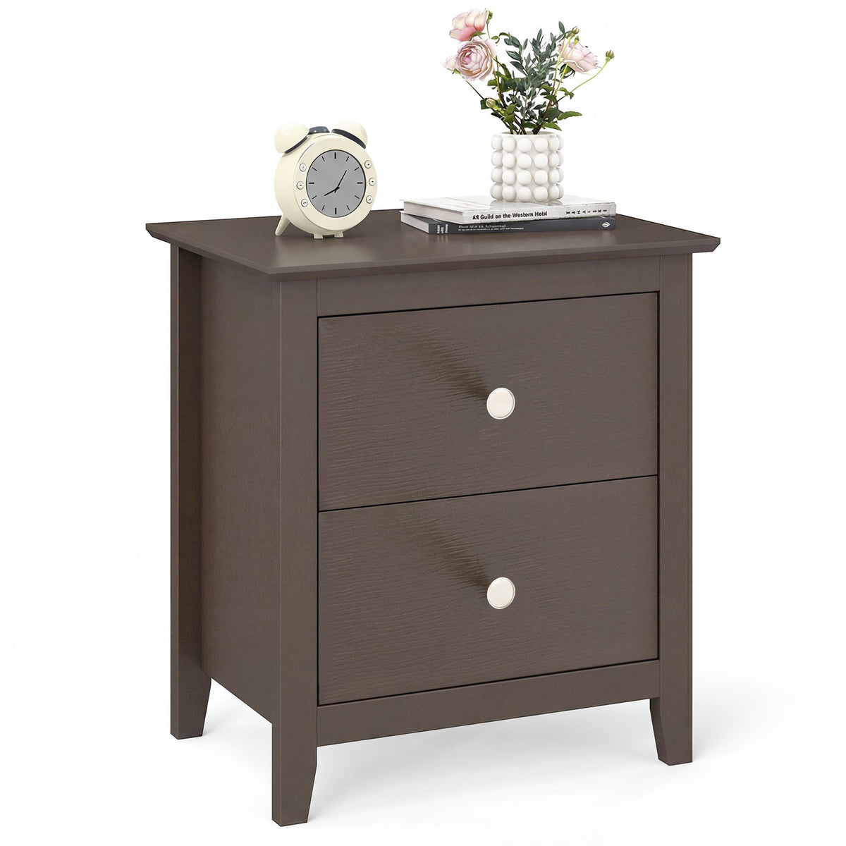 Modern Nightstand with 2 Drawers for Small Spaces-Brown view 4