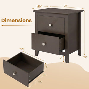 Modern Nightstand with 2 Drawers for Small Spaces-Brown view 5