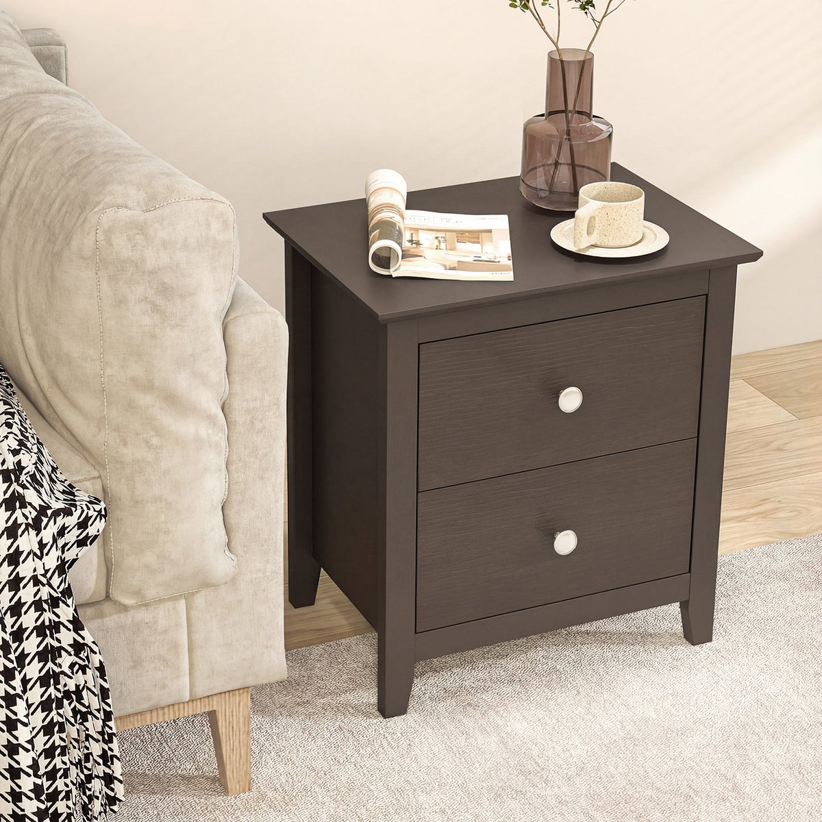Modern Nightstand with 2 Drawers for Small Spaces-Brown view 6