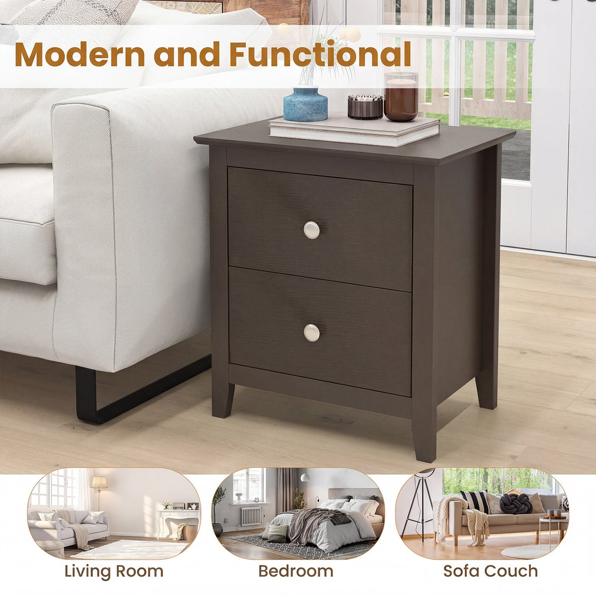 Modern Nightstand with 2 Drawers for Small Spaces-Brown view 7