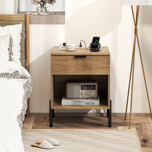 Modern Nightstand with Charging Station-Natural view 2