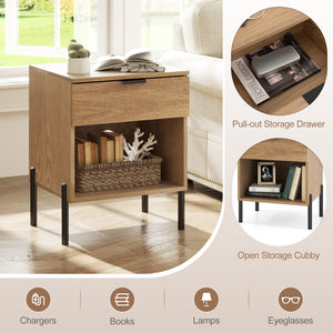 Modern Nightstand with Charging Station-Natural view 6