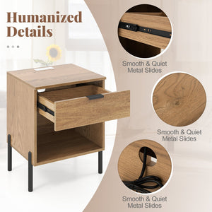 Modern Nightstand with Charging Station-Natural view 7