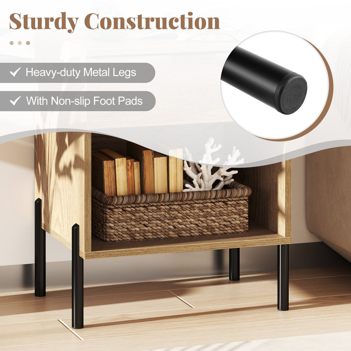 Modern Nightstand with Charging Station-Natural view 8