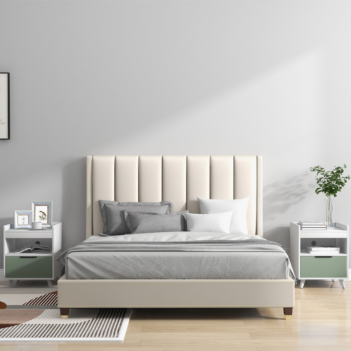 Modern Nightstand with LED Lights Sliding Drawer and Open Compartment-White view 3