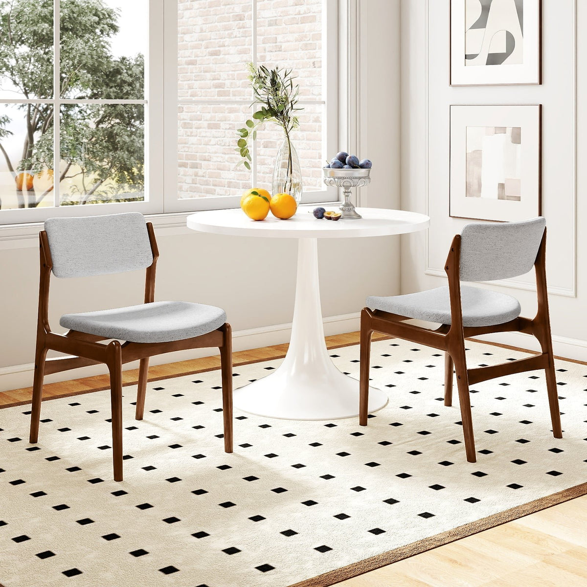 Modern Padded Dining Chairs with Rubber Wood Legs Set of 2-Brown view 2