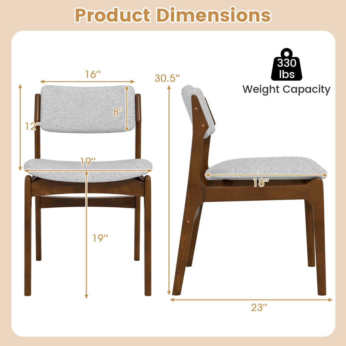 Modern Padded Dining Chairs with Rubber Wood Legs Set of 2-Brown view 4