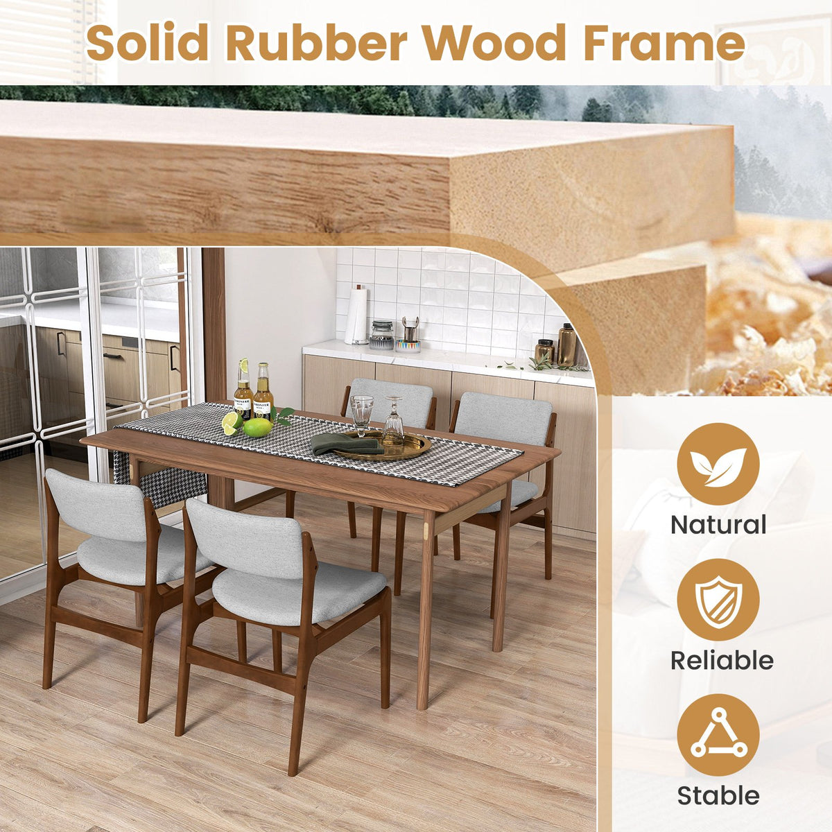 Modern Padded Dining Chairs with Rubber Wood Legs Set of 2-Brown view 5