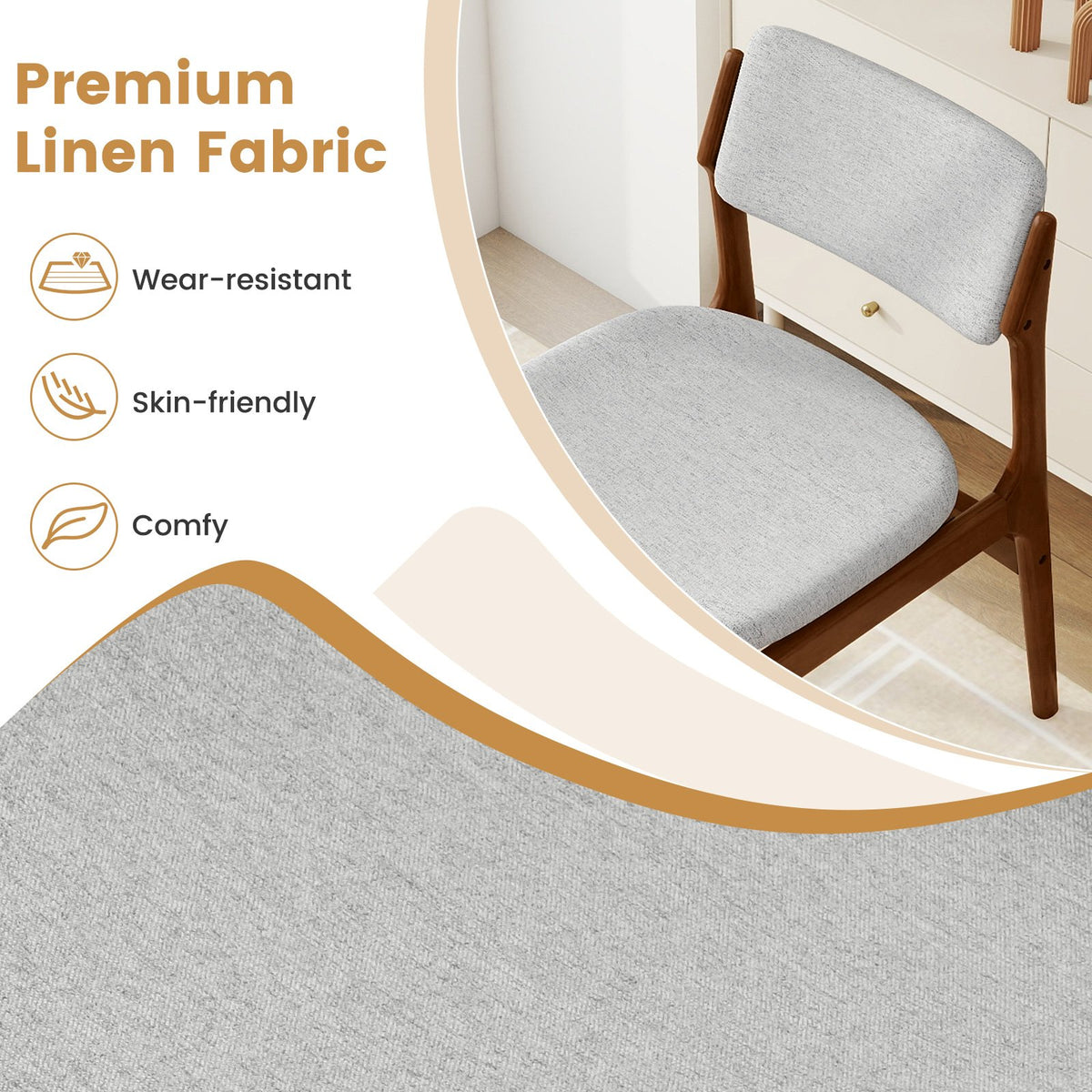Modern Padded Dining Chairs with Rubber Wood Legs Set of 2-Brown view 6