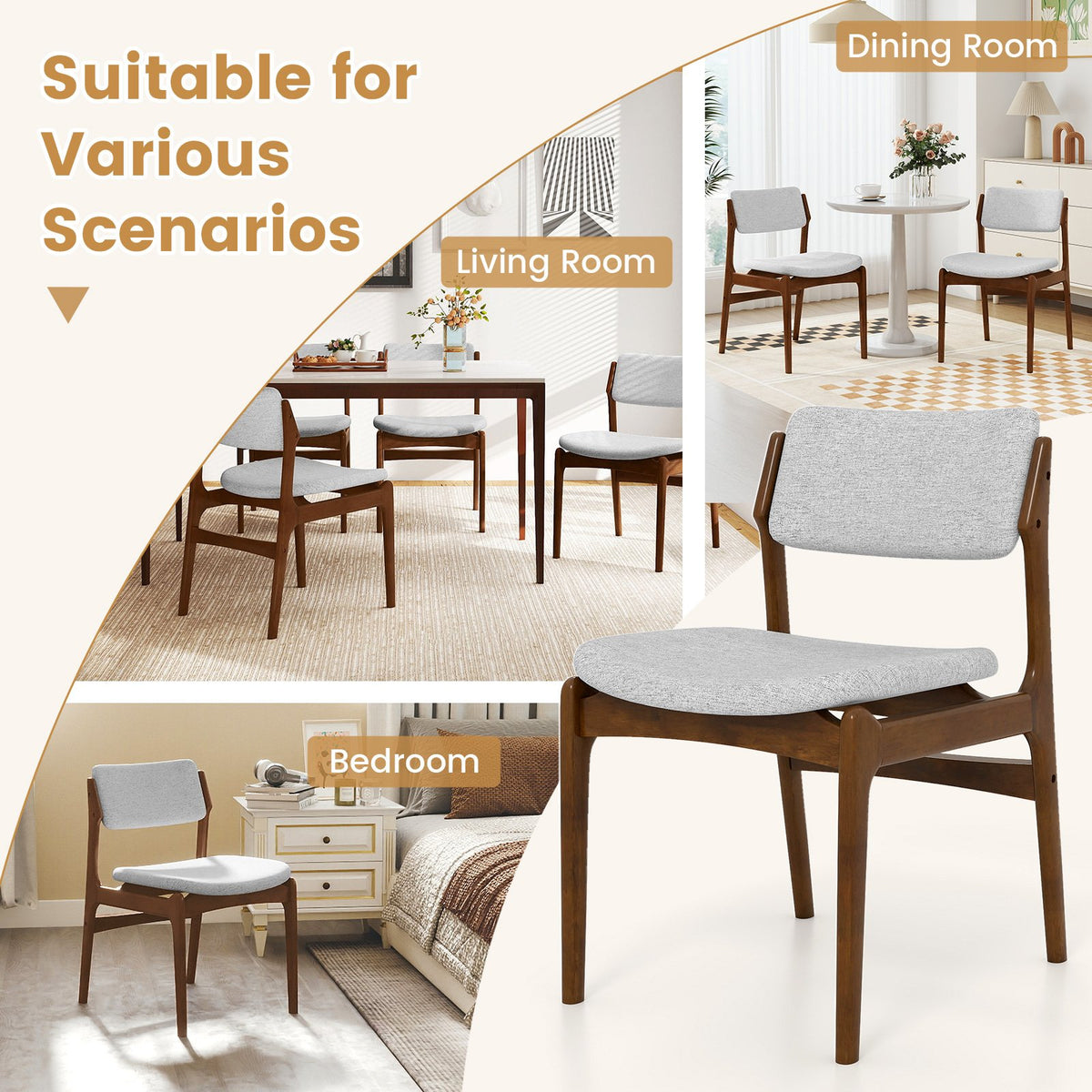 Modern Padded Dining Chairs with Rubber Wood Legs Set of 2-Brown view 8