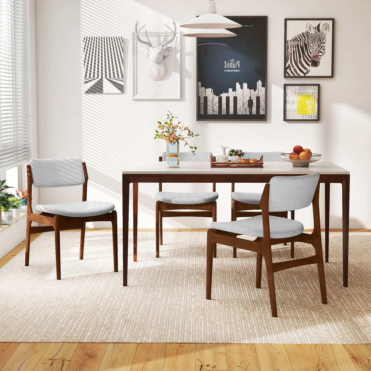 Modern Padded Dining Chairs with Rubber Wood Legs Set of 4-Brown view 3